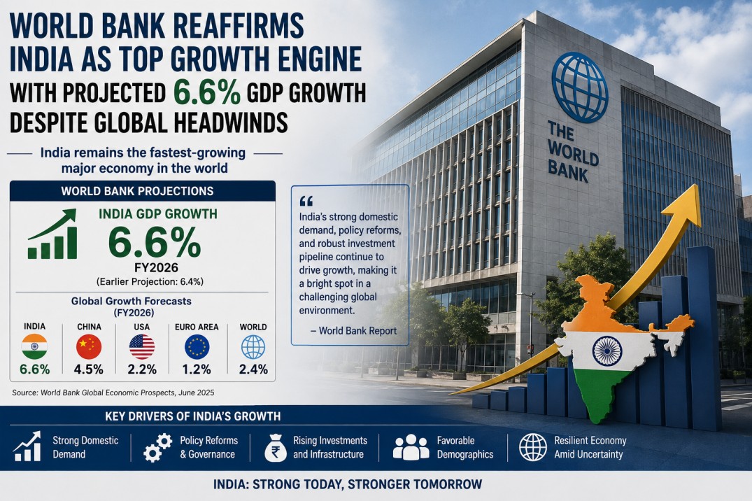 World Bank Reaffirms India as Top Growth Engine with Projected 6.6% GDP Growth Despite Global Headwinds